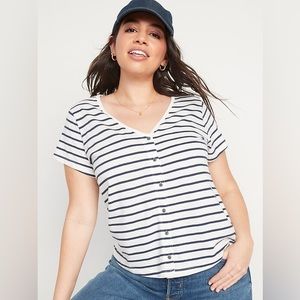 Old Navy Striped Slub-Knit V-Neck Button-Front Tee Navy Stripe NWT